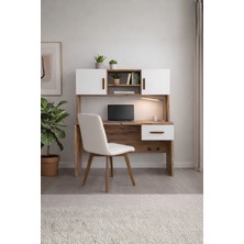 Rudu Liva Çalışma Bilgisayar Masası 120X60X152 cm Raflı 2 Kapalı 1 Çekmeceli Beyaz-Çam