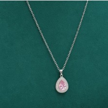 Yasel Takı & Çanta Çelik Pembe Taş Su Damlası Figürlü Kadın Kolye