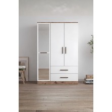 Rudu Liva 3 Kapaklı Aynalı 108X45X189 cm 2 Çekmeceli, Giyisi, Eşya Dolap/gardırop Beyaz-Çam