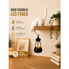 Askılı Kedi Raf Dekoru 24 cm - LED Fenerli Minimalist Salon, Balkon , Raf ve Ev Aksesuarı Dekoratif Obje - Mum Hediyeli