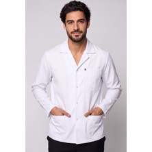 Deniz İş Erkek Gömlek Yaka Uzun Kol Çıtçıtlı Ceket Boy Beyaz Alpaka Kumaş Doktor ve Öğretmen Önlüğü