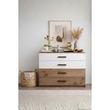 Rudu Liva Şifonyer 80X40X85 cm 4 Çekmeceli Yatak Odası Bebek Odası Genç Odası Beyaz-Çam