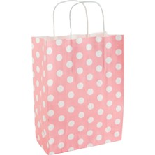 Zero Land Shophnrl 8X18X24 cm Benekli Büküm Saplı Kağıt Poşet 1 Adet Pembe
