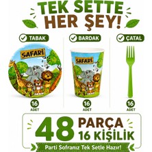 Bkmc Safari Temalı Doğum Günü Parti Seti | 8 ve 16 Kişilik | Tabak Bardak Çatal Seti | 24 / 48 Parça | Çocuk Doğum Günü Sofra Seti