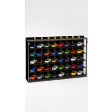 48 Araçlık 1/64 Hotwheels, Matchbox Uyumlu, Pleksi Kapaklı Hobi Oyuncak Araba Rafı Koleksiyon Model Araba Garajı Siyah