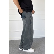 Alışveriş Sokağı Baggy Kalıp Eskitme Antrasit Yıkamalı Denim Jean Kot Pantolon