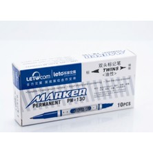 Leto Permanent Marker (Asetat Kalemi / Çıkmayan Markör) Twins (Çift Taraflı Uçlu) Yağ Bazlı / Mürekkebi Suya Dayanıklı) 10'lu