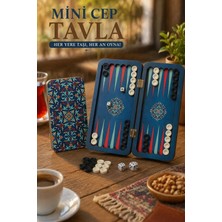 KutuTR TVL04 Katlanabilir Mini Cep Tavlası Ahşap Mdf Taşınabilir Tavla Seti Desenli 2 Adet Tabak Altlığı