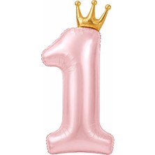 Partyplus 1 Rakamı Folyo Balon Taçlı Parlak Pembe 40 Inç 100 cm