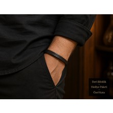 Herşey Nota Veltrano Siyah Deri Erkek Bileklik – Minimal Metal Klipsli Premium Tasarım