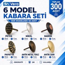 5n Vera 300 Adet Dekoratif Kabara Raptiye Seti 11 mm Petek Nikel Barok Papatya Antik Metal Tekli Antik Sarı Koltuk Mobilya Döşeme Çivisi