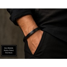 Herşey Nota Helvian Blackline Çok Sıralı Hakiki Deri Erkek Bileklik Ayarlanabilir 18-21 cm