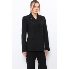 Önder Özsoy Düğmeli Klasik Blazer Bayan Ceket-Siyah - 1181100