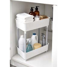 Evyeri 2 Katlı Plastik Düzenleyici Raf Beyaz | Mutfak Dolap Içi Raf | Banyo Rafı | Masa Altı Organizer | Çok Amaçlı Saklama Düzenleyici 30 x 17,5 x 40,5 cm