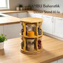 Go İthalat 10 Parça Bambu Standlı Yuvarlak Döner Cam Baharatlık ve Tuzluk Seti