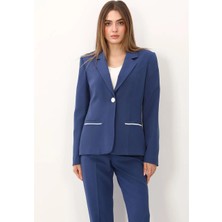 Önder Özsoy Garnili Tek Düğme Klasik Kadın Ceket-Indigo - 1186100