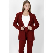 Önder Özsoy Oversize Tek Düğme Klasik Kadın Ceket-Bordo - 1197100