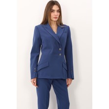 Önder Özsoy Erkek Yaka Kruvaze Modern Kadın Ceket-Indigo - 1189100