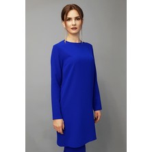 Önder Özsoy Sıfır Yaka Uzun Kol Bluz- Saks - 3002100