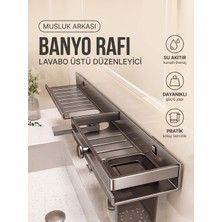 Yuvora Banyo Rafı Musluk Arkası Lavabo Üstü Düzenleyici Sepetli Kancalı Paslanmaz Banyo Rafı 50 cm
