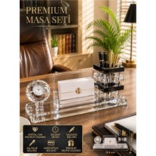 Home Dekor Hediye Premium Hediye Ofis Kristal Cam Saatli Kalemlik Kartvizitlik Yönetici Masaüstü Organizer Seti siyah