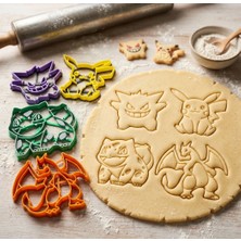 UstaPrint3D Pokemon Kurabiye Kalıbı Seti - 4'lü Pikachu Charizard Bulbasaur Gengar Şeker Hamuru ve Kurabiye Kesici Kalıp