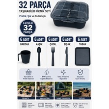 Akyüz Plastik 🍽️ 6 Kişilik 32 Parça Taşınabilir Plastik Piknik Seti | Bardak Tabak Çatal Kaşık Bıçak