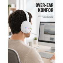 Tech Butiq Beyaz Bluetooth 5.0 Mikrofonlu Kablosuz Kulak Üstü Kulaklık Rgb Işıklı Type-C Şarjlı