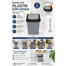 Akyüz Plastik 🗑️ 5 Litre Plastik Çöp Kovası | Kapaklı Antrasit Mutfak Banyo Tuvalet Çöp Kutusu 20X17X30 cm