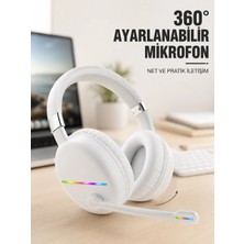 Akıllı Bayi Rgb Işıklı Mikrofonlu Bluetooth Kulaklık Beyaz Over-Ear Tasarım Type-C Şarjlı Aby