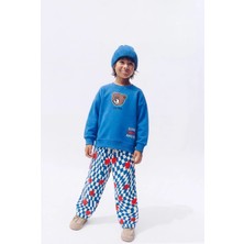 Magu Çocuk Ayıcık Baskılı Mavi Sweatshirt ve Desenli Eşofman Altı Takımı