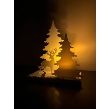 Filkorium3D LED Işıklı Orman ve Geyik Silüet Dekoratif LED Biblo – Atmosfer Işığı Yılbaşı Hediyesi - LED Mumlu