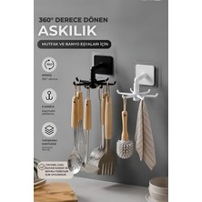 Yuvora 360 Derece Dönen Mutfak Banyo Askılığı Yapışkanlı Delmesiz 6 Kancalı Dolap Altı ve Duvar Askısı