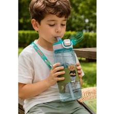 Sevimli Ayıcık Figürlü Taşınabilir Askılı Suluk 800 ml Sızdırmaz Kilitli Kapak Pipetli Çocuk Matarası
