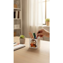 Blue Cat's Home Yavru Penguen Detaylı Ahşap Kalemlik