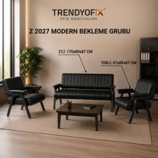 Trendyofix Ofis Bekleme Koltuk Takımı 3+1+1 Siyah Deri Bekleme Grubu Misafir Koltuğu Ofis Lobi Koltuğu