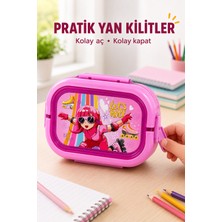 Open City Pembe Patenli Kız Çocuk Beslenme Kutusu 6 Bölmeli Kilitli Saplı Okul Piknik Yemek Saklama Kabı Seti