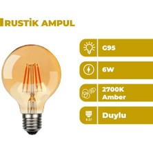 Zeyrise 6W G95 E-27 Duylu Rustik Ampul Amber Işık