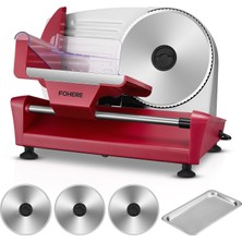 Fohere 250 Watt Yiyecek Dilimleyici Elektrikli Paslanmaz Çelik - Ekmek Dilimleyici 3 Bıçak - Ayarlanabilir Mutfak Robotu 0 Ila 15 mm - Sosis Dilimleyici, Et, Peynir Vb. Için Jambon Dilimleyici, Kırmız