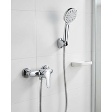 Belle Fusion Mey Ithalat® 4 Fonksiyonlu Krem El Duşu Seti Spiral Hortum ve Duş Askısı