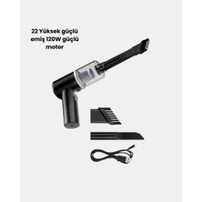 Belle Fusion Mey Ithalat® Mini Şarjlı Araç Süpürgesi - 120W Güçlü Motor, 5500PA Vakum Emiş, Yıkanabilir Filtre