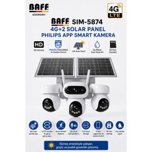 Baff SIM-5874 Çift Solar Panelli 4g Sım Kartlı 3 Lensli Ptz Akıllı Dış Mekan Güvenlik Kamerası Hd Suya Dayanıklı Ip Kamera