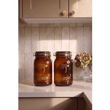 Evyeri 2'li 1500 ml Kilitli Kapaklı Contalı Amber Cam Kavanoz Seti – Paslanmaz Çelik Mandallı Hava Geçirmez Kalın Cam Saklama Kavanozu – Kahve Çay Bakliyat Erzak Kavanozu 11,5X11,5X20 cm