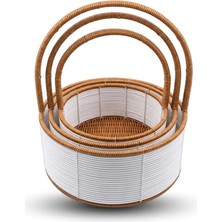 Go İthalat Plastik Rattan 3 Boy Iç Içe Geçebilen Saplı Çok Amaçlı Düzenleyici Sepet