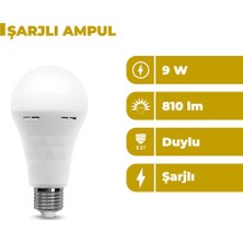 Zeyrise 9W Şarjlı LED Ampul 6500K Beyaz Işık