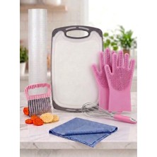 6'lı Mutfak Ekipmanı Takımı Renkli (-Mikrofiber Bez 40X50, Kaymaz Kesme Tahtası 40X24X1, Pıtırcık 45CMX10M, Çırpıcı, Patates Dilimleyici, Bulaşık Eldiveni-)