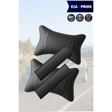 Automod Kia Pride Uyumlu 2şer Adet Kemer Kılıfı Koltuk Yastık Lüks Deri Set