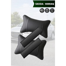 Automod Skoda Kodiaq Uyumlu Lüks Deri 2şer Adet Koltuk Yastık Set Kemer Kılıfı
