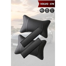 Automod Volvo C70 Uyumlu 2şer Adet Koltuk Yastık Set Lüks Deri Kemer Kılıfı