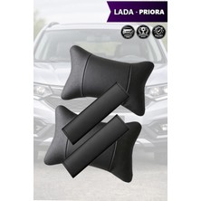 Automod Lada Priora Uyumlu 2şer Adet Koltuk Yastık Lüks Deri Kemer Kılıfı Set